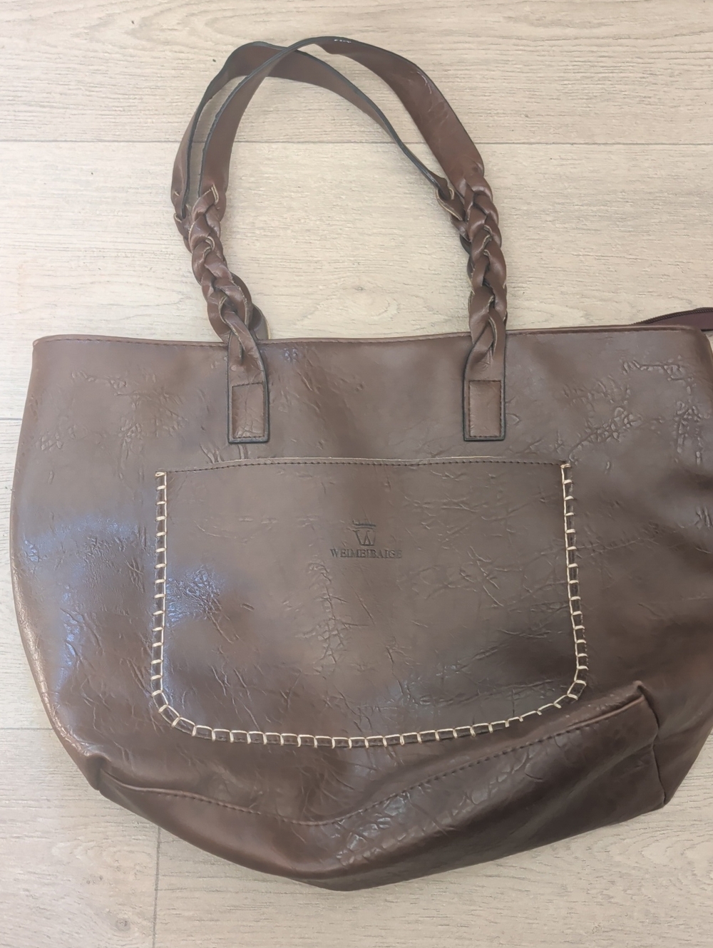 Weimeibaige Brown Braided-Handle Tote